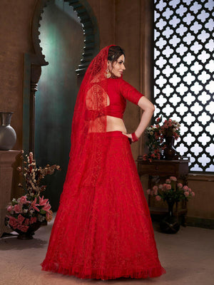 Striking Red Net Lehenga Set - Rajwada