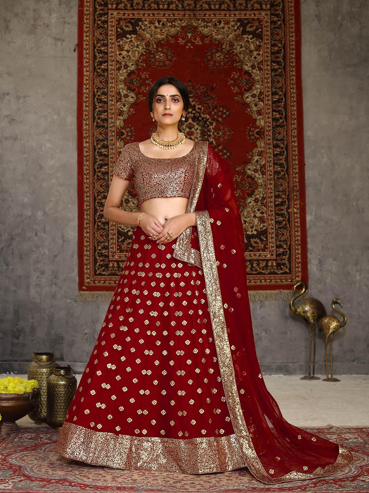 Striking Red Net Lehenga Set - Rajwada