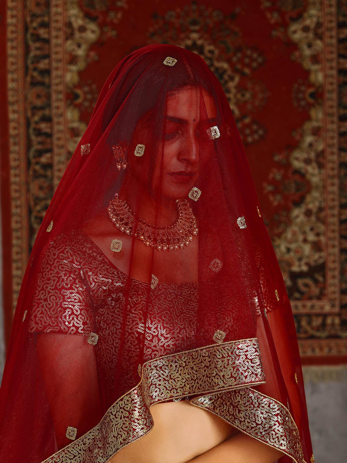 Striking Red Net Lehenga Set - Rajwada