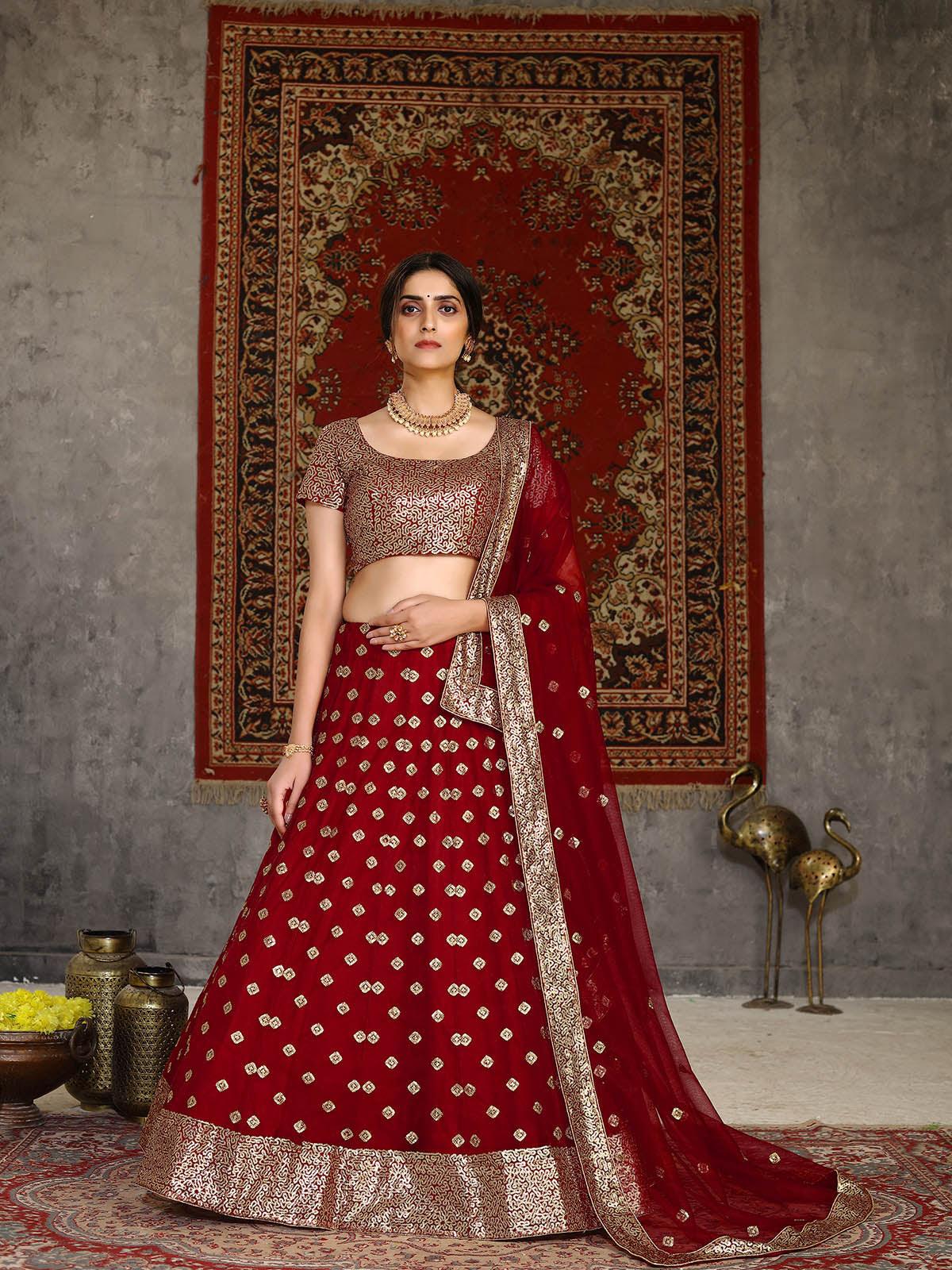 Striking Red Net Lehenga Set - Rajwada