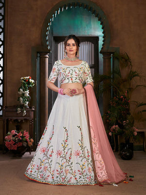 Striking White Cotton Lehenga Set - Rajwada
