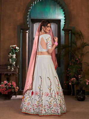 Striking White Cotton Lehenga Set - Rajwada