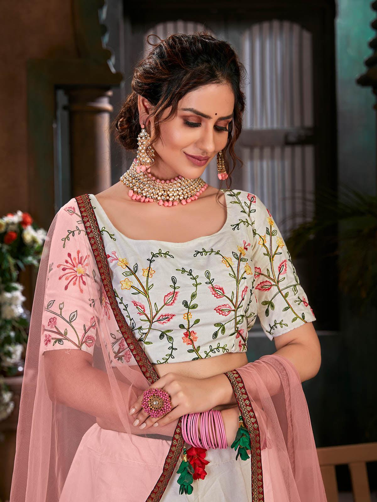 Striking White Cotton Lehenga Set - Rajwada