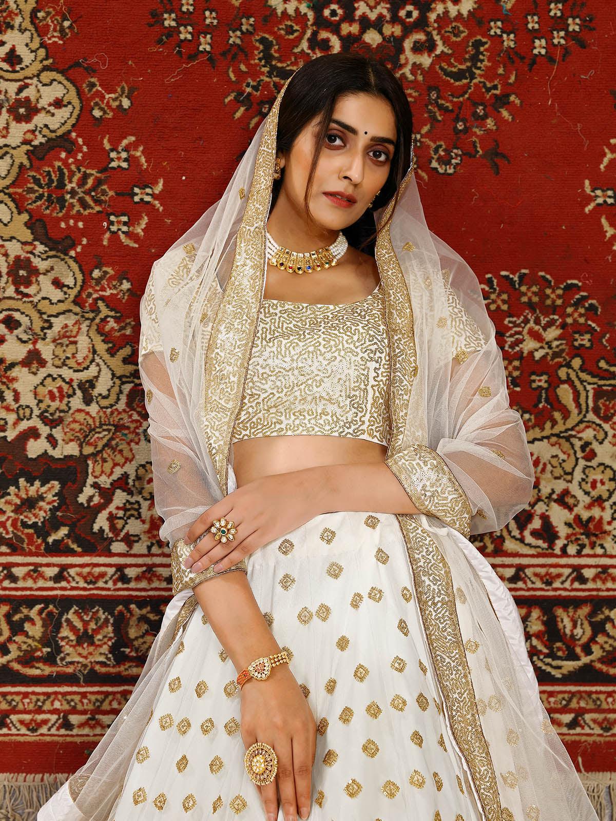 Striking White Net Lehenga Set - Rajwada