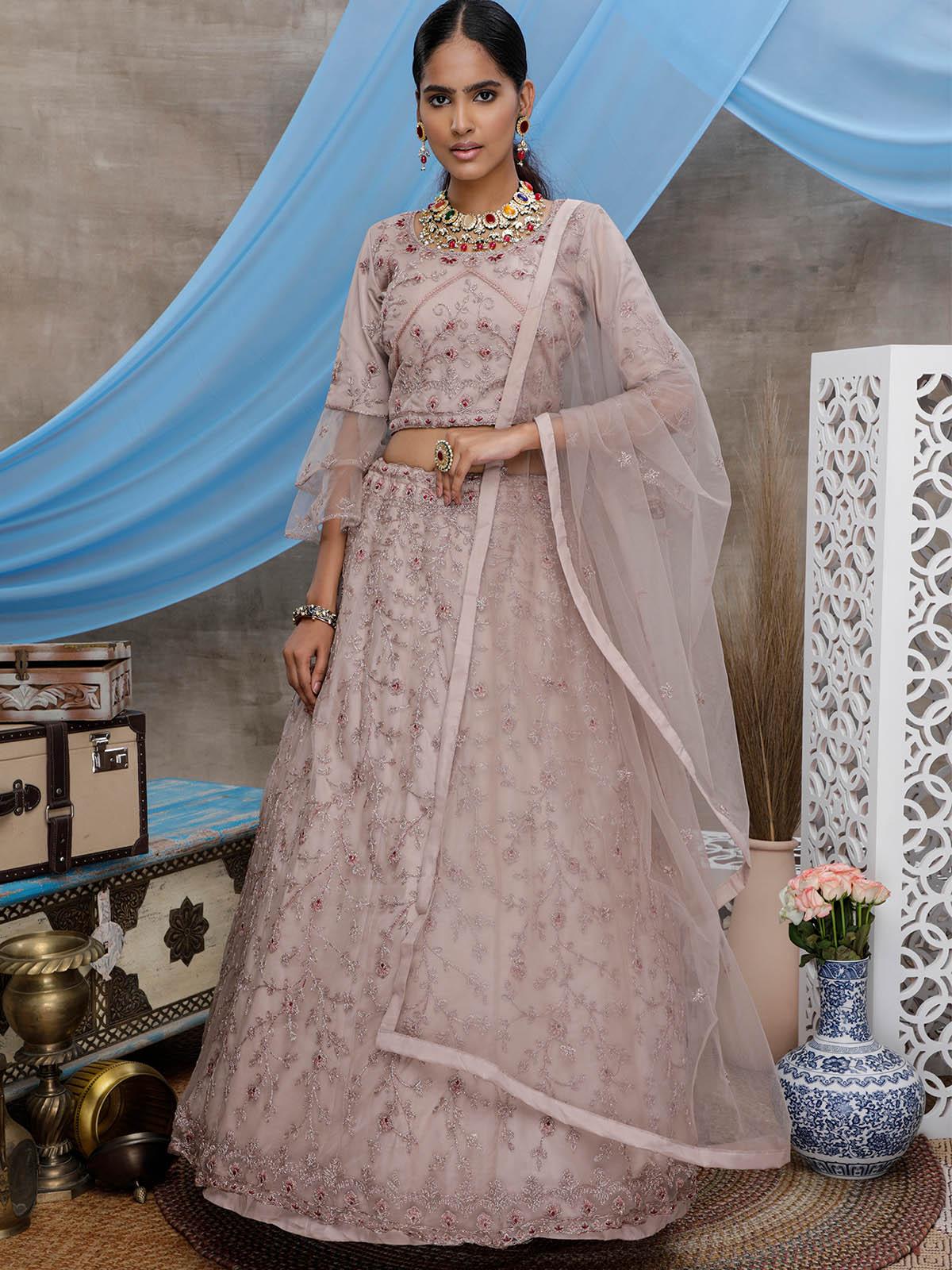Stunning Dusty Purple Net Lehenga Choli Set - Rajwada