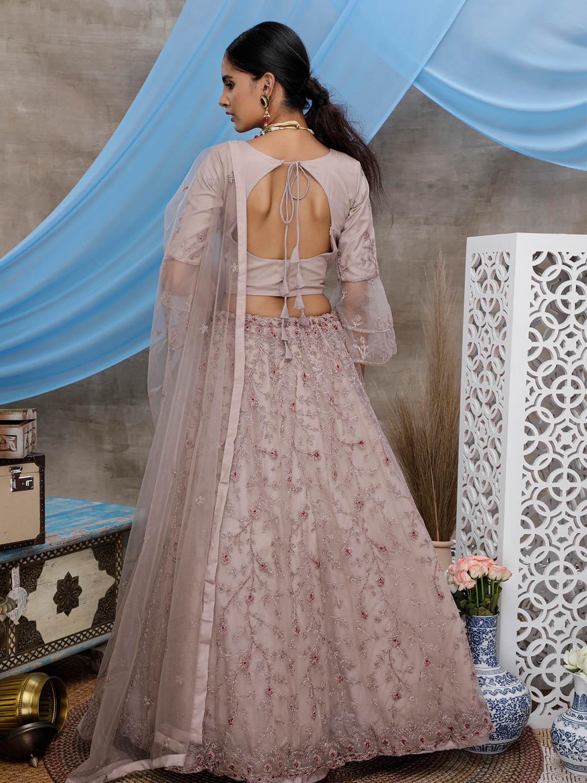 Stunning Dusty Purple Net Lehenga Choli Set - Rajwada