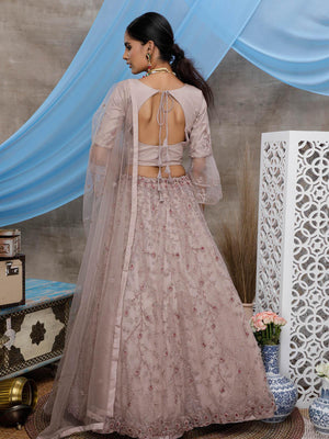 Stunning Dusty Purple Net Lehenga Choli Set - Rajwada