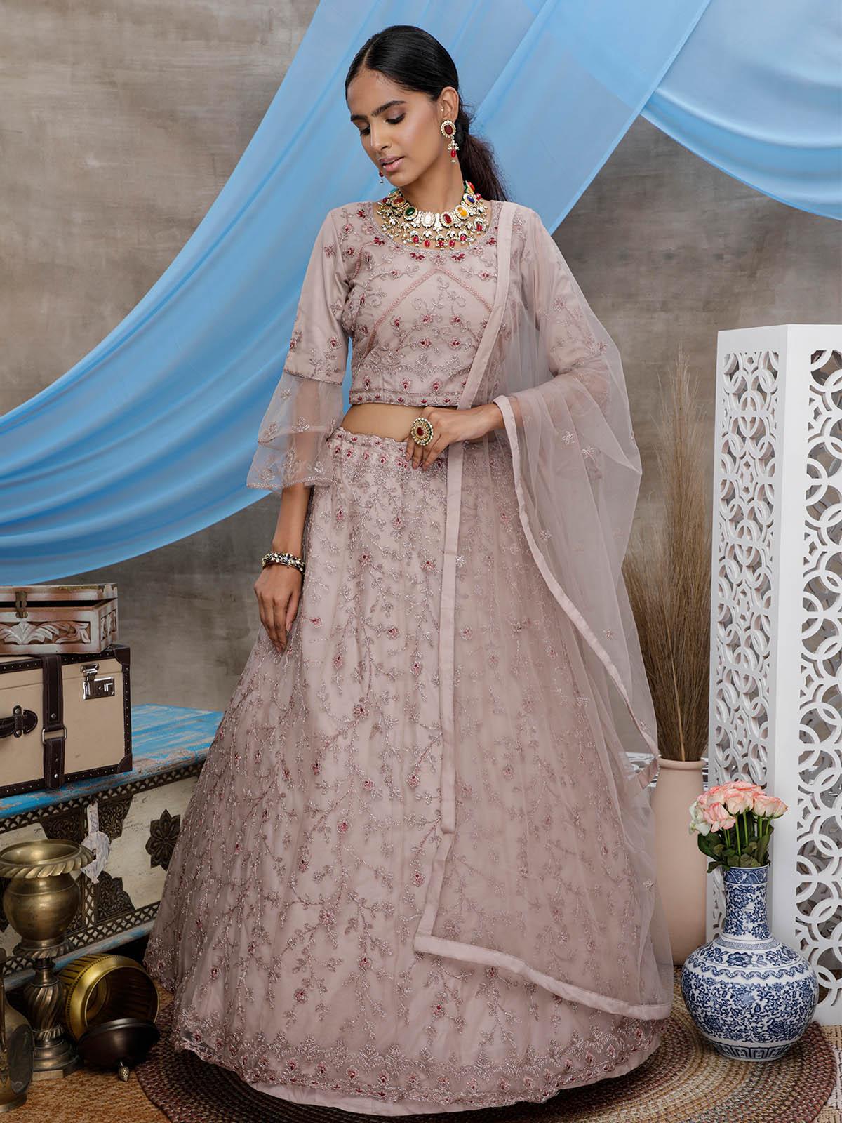 Stunning Dusty Purple Net Lehenga Choli Set - Rajwada