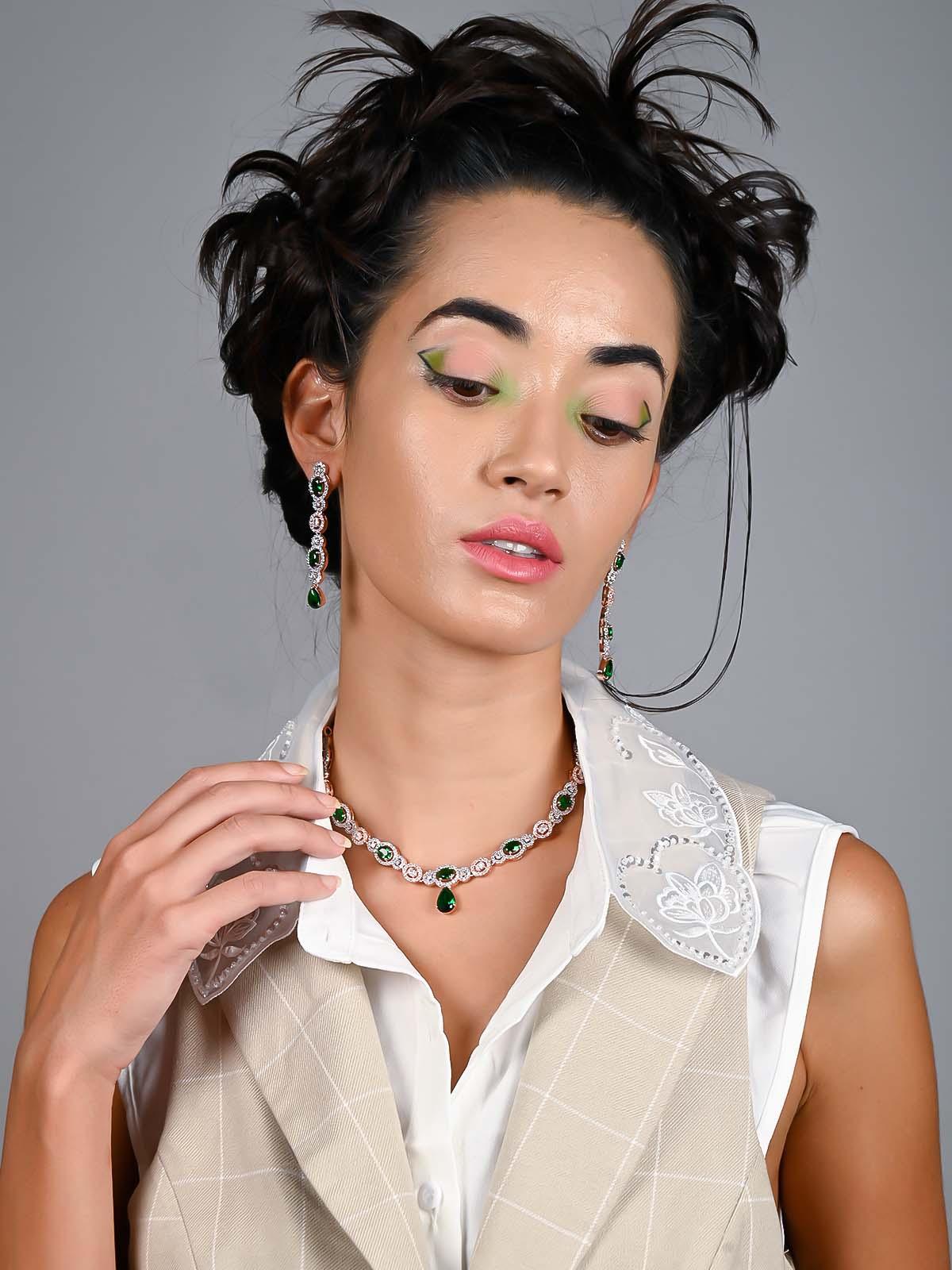 Stunning embellished green princess necklace set - Rajwada