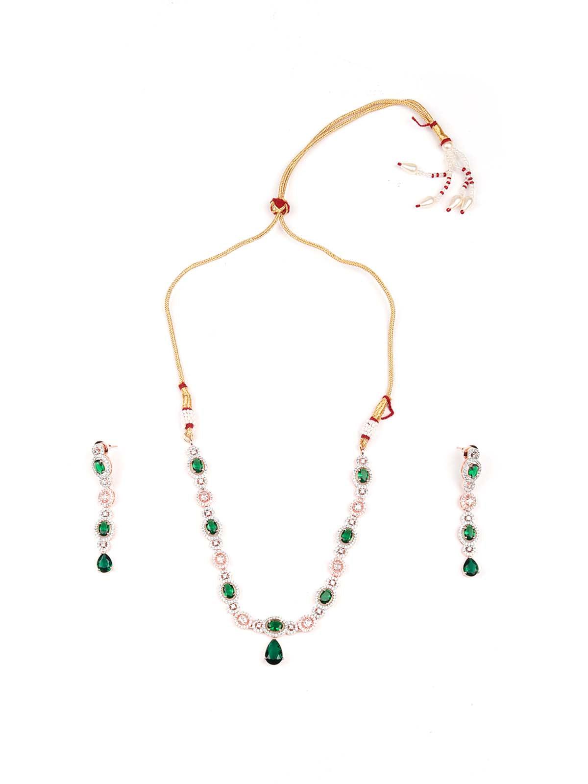 Stunning embellished green princess necklace set - Rajwada