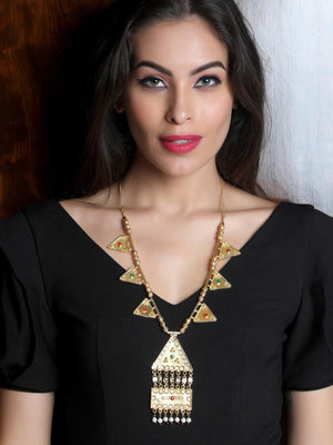 STUNNING GOLD LONG NECKLACE SET FOR WOMEN - Rajwada