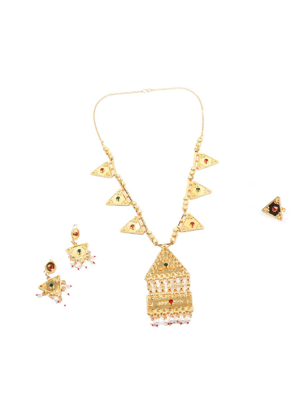 STUNNING GOLD LONG NECKLACE SET FOR WOMEN - Rajwada