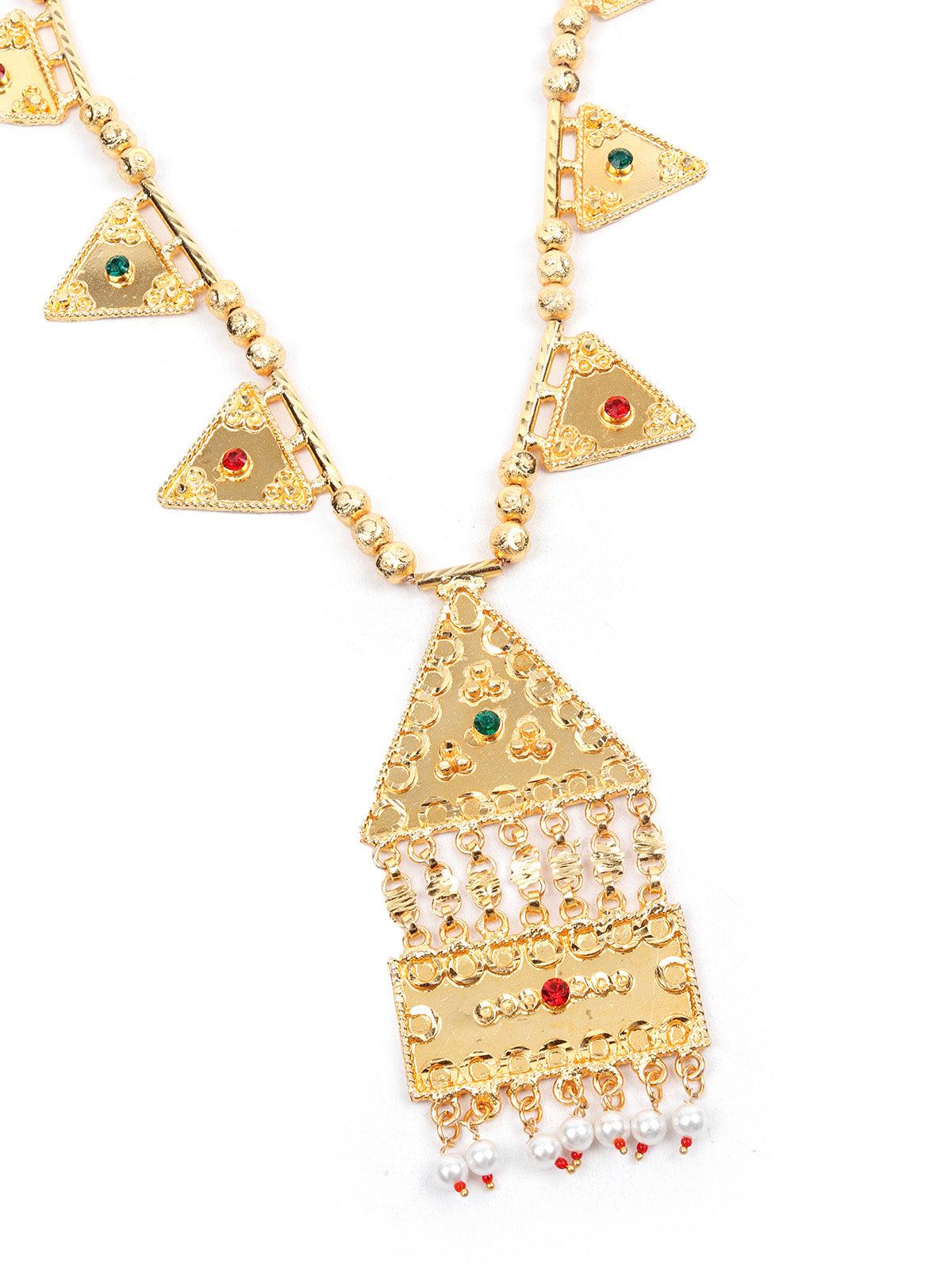 STUNNING GOLD LONG NECKLACE SET FOR WOMEN - Rajwada