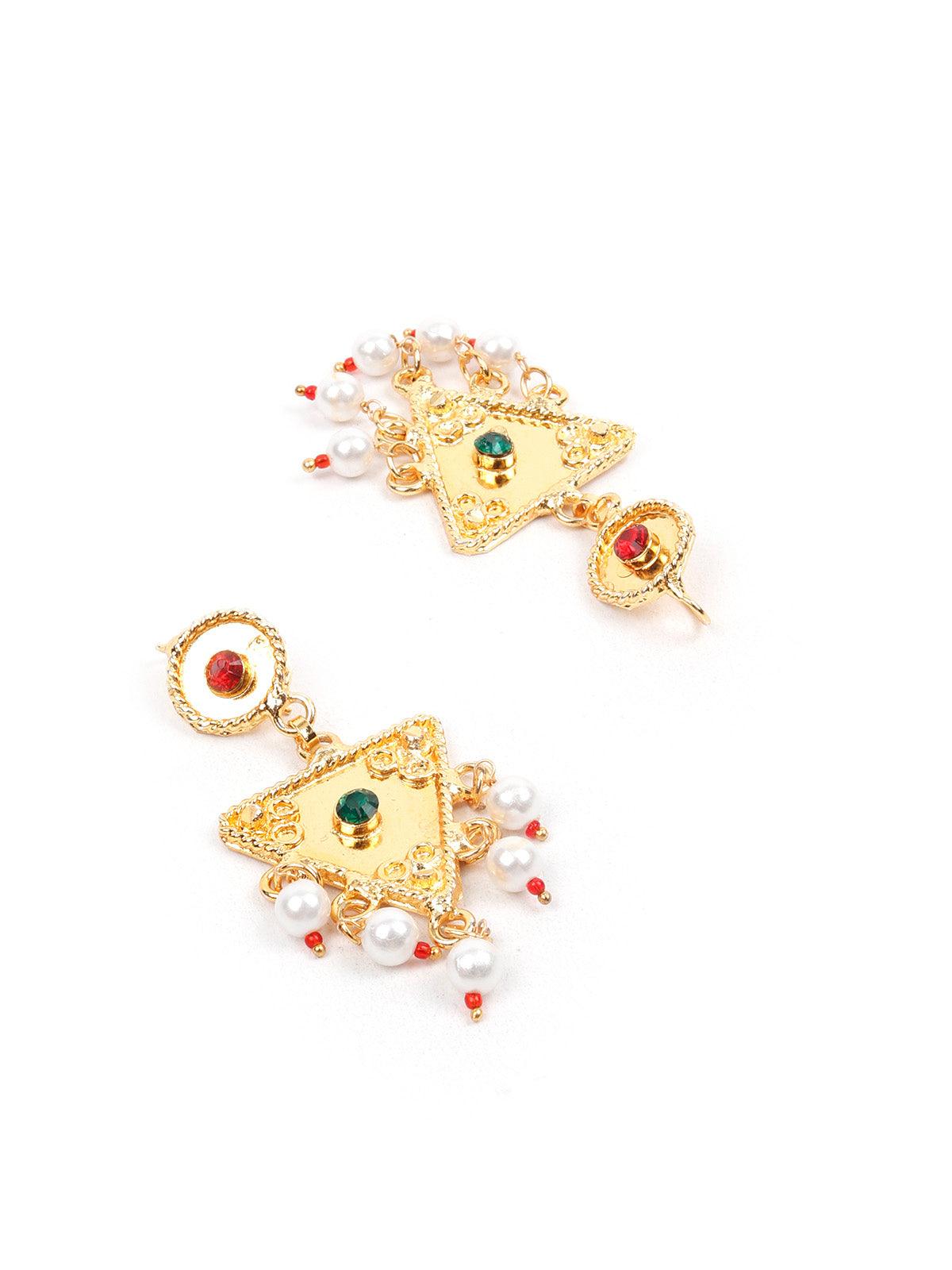 STUNNING GOLD LONG NECKLACE SET FOR WOMEN - Rajwada