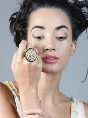 Stunning green embellished ring - Rajwada