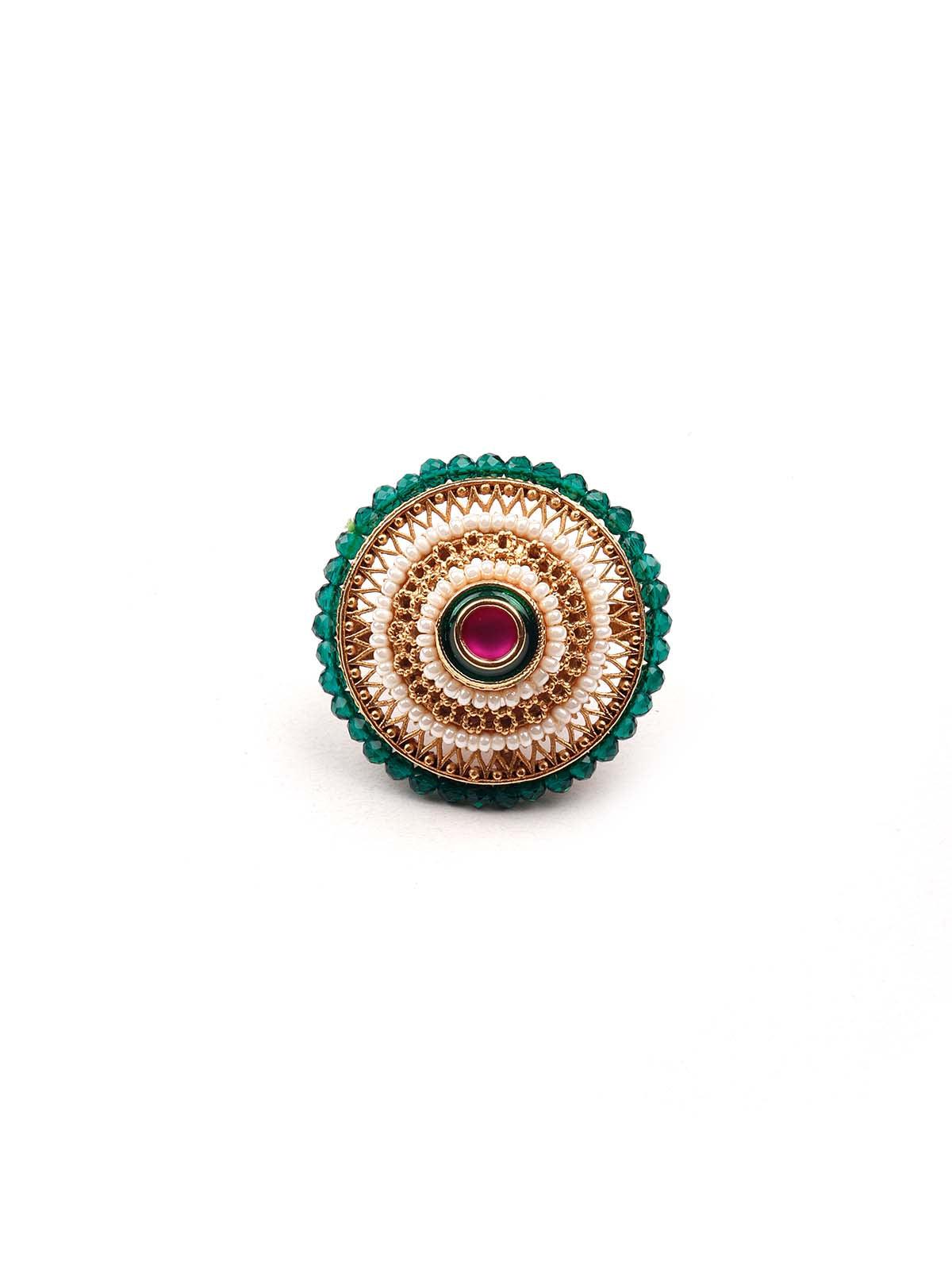 Stunning green embellished ring - Rajwada
