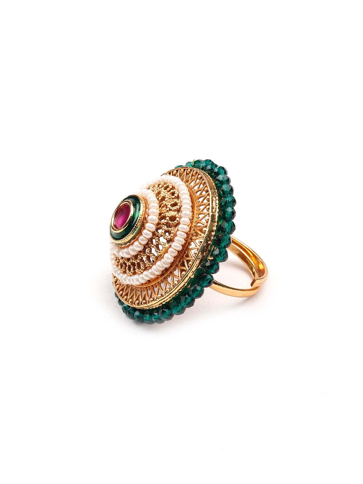 Stunning green embellished ring - Rajwada