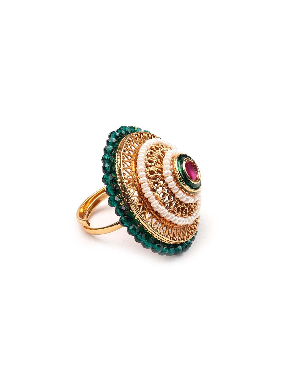 Stunning green embellished ring - Rajwada