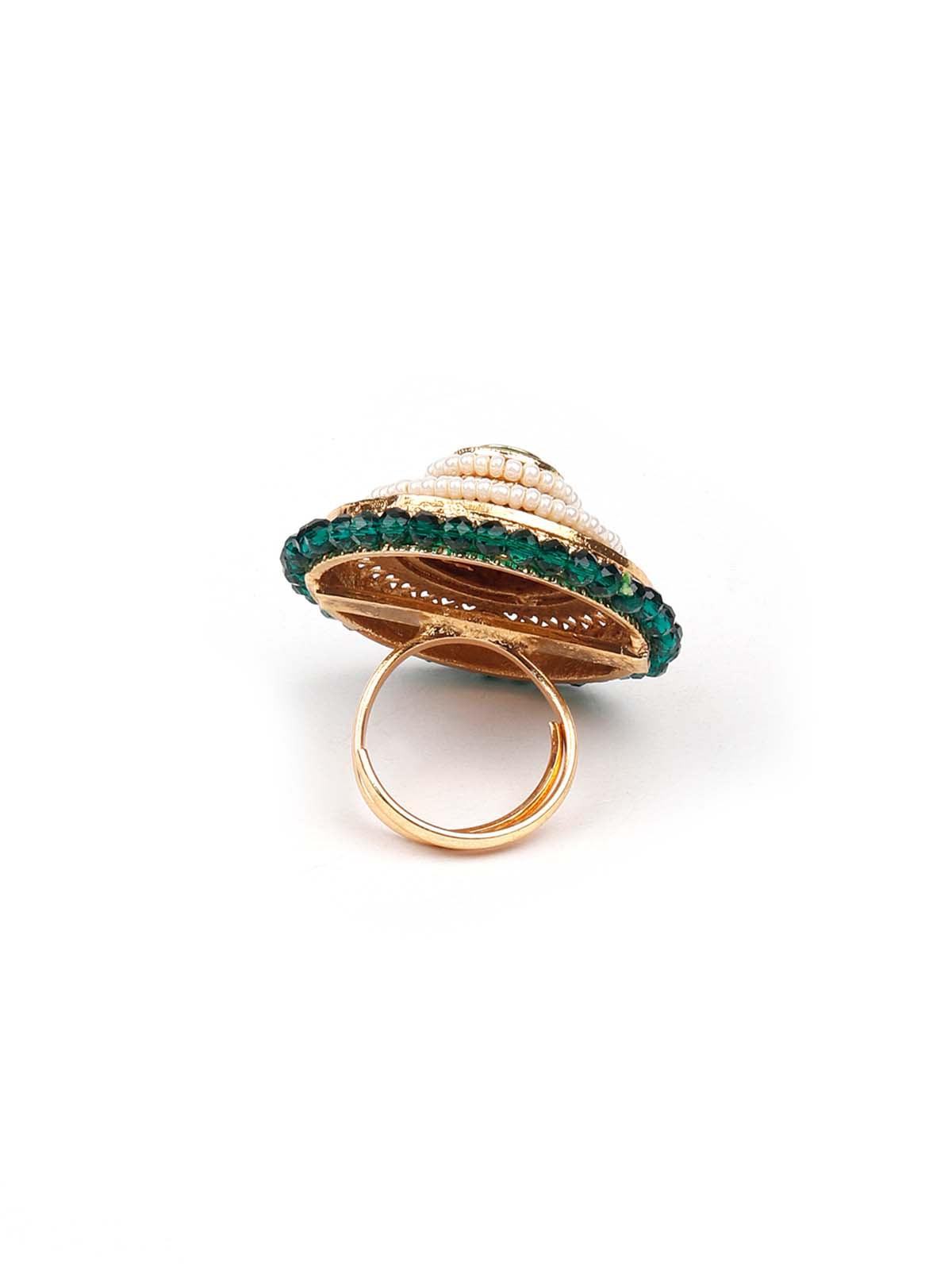 Stunning green embellished ring - Rajwada