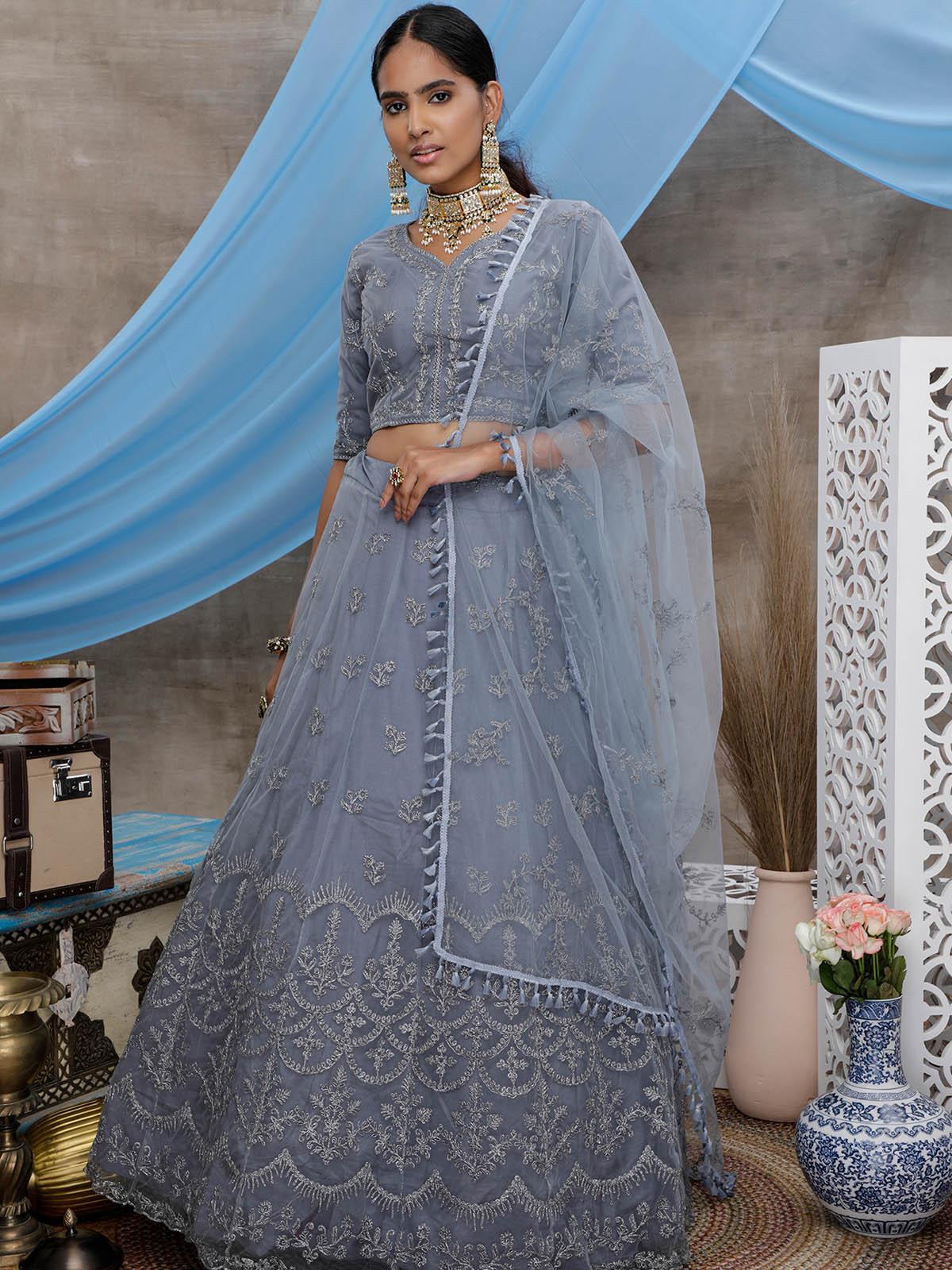 Stunning Grey Net Lehenga Choli Set - Rajwada