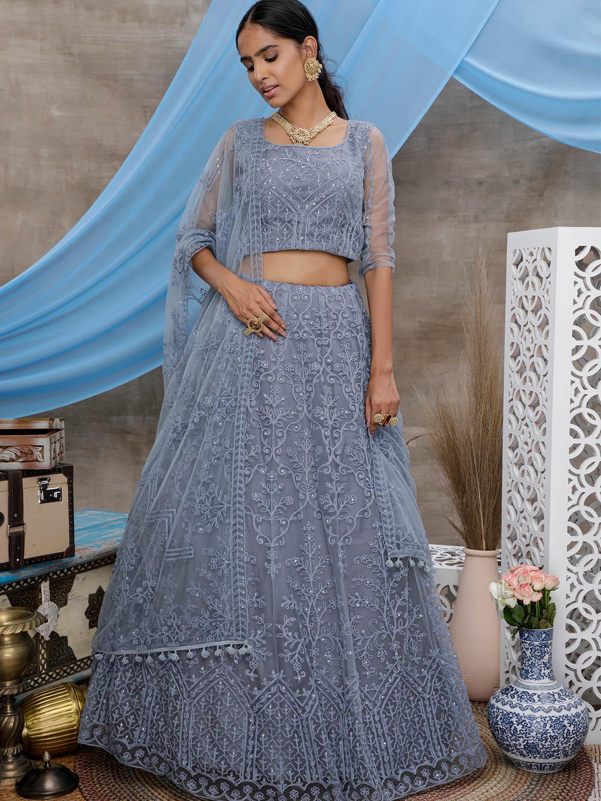 Stunning Grey Net Lehenga Choli Set - Rajwada