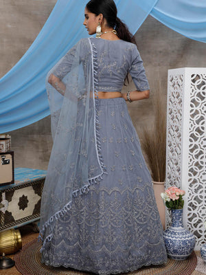 Stunning Grey Net Lehenga Choli Set - Rajwada
