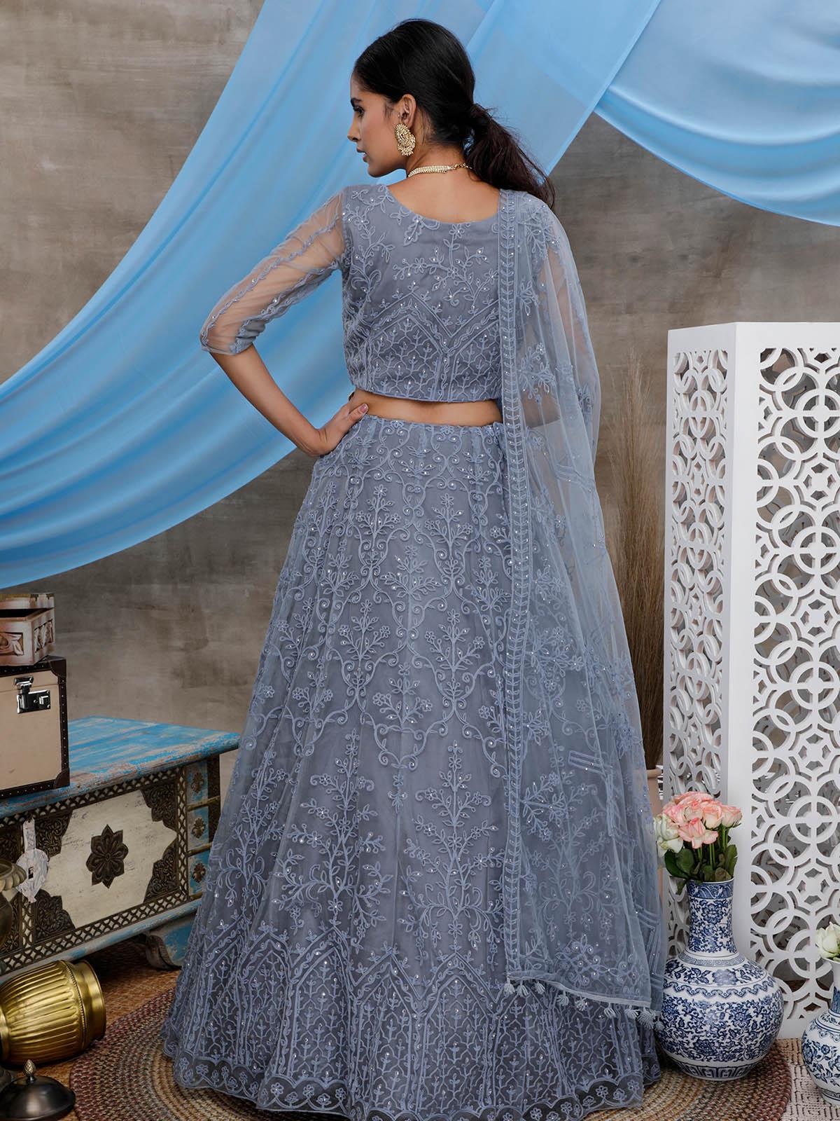 Stunning Grey Net Lehenga Choli Set - Rajwada