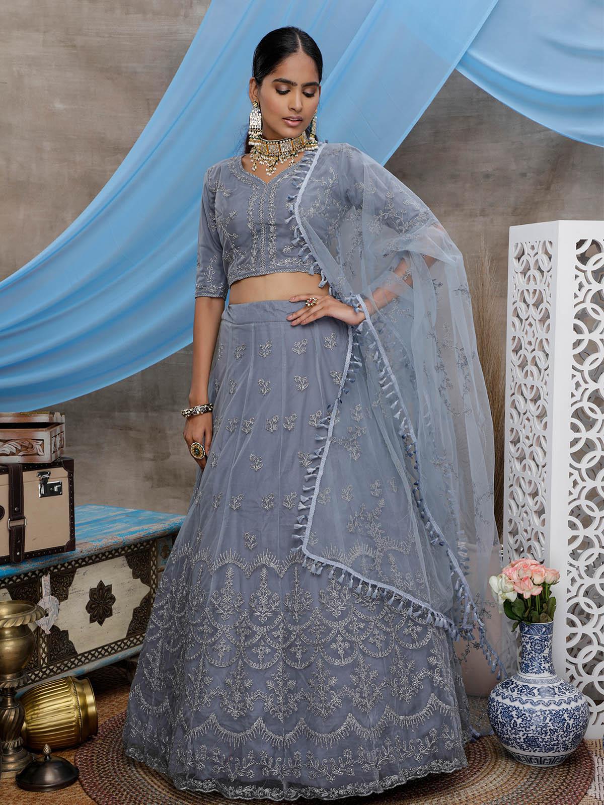 Stunning Grey Net Lehenga Choli Set - Rajwada