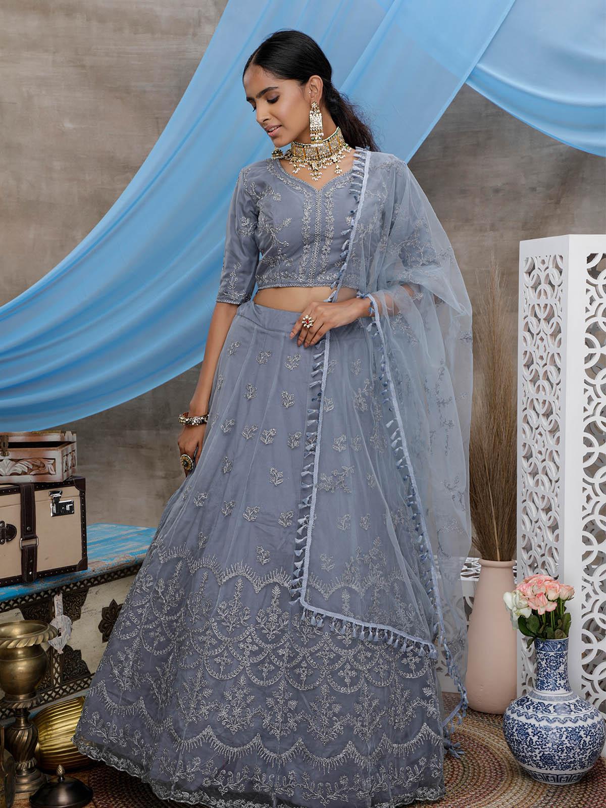 Stunning Grey Net Lehenga Choli Set - Rajwada