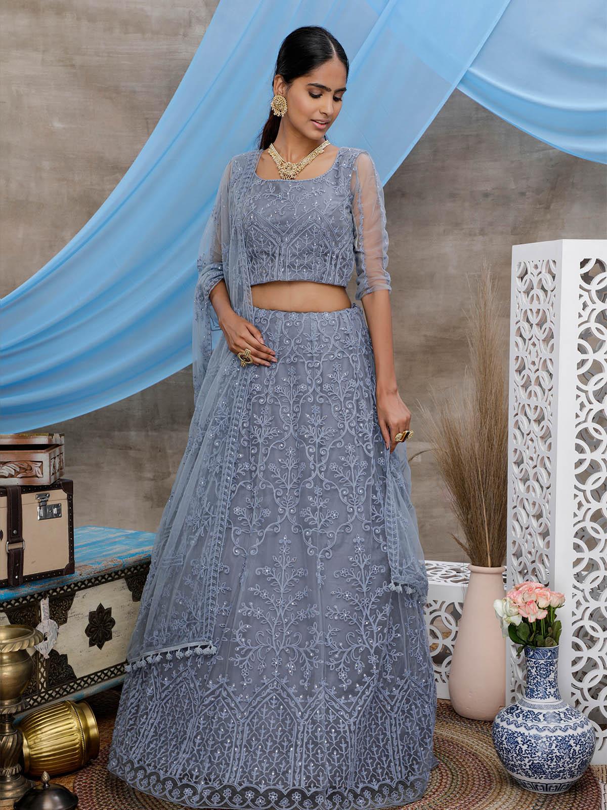 Stunning Grey Net Lehenga Choli Set - Rajwada