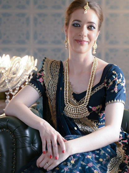 Stunning Long Gold Kundan Studded Necklace Set for Women - Rajwada