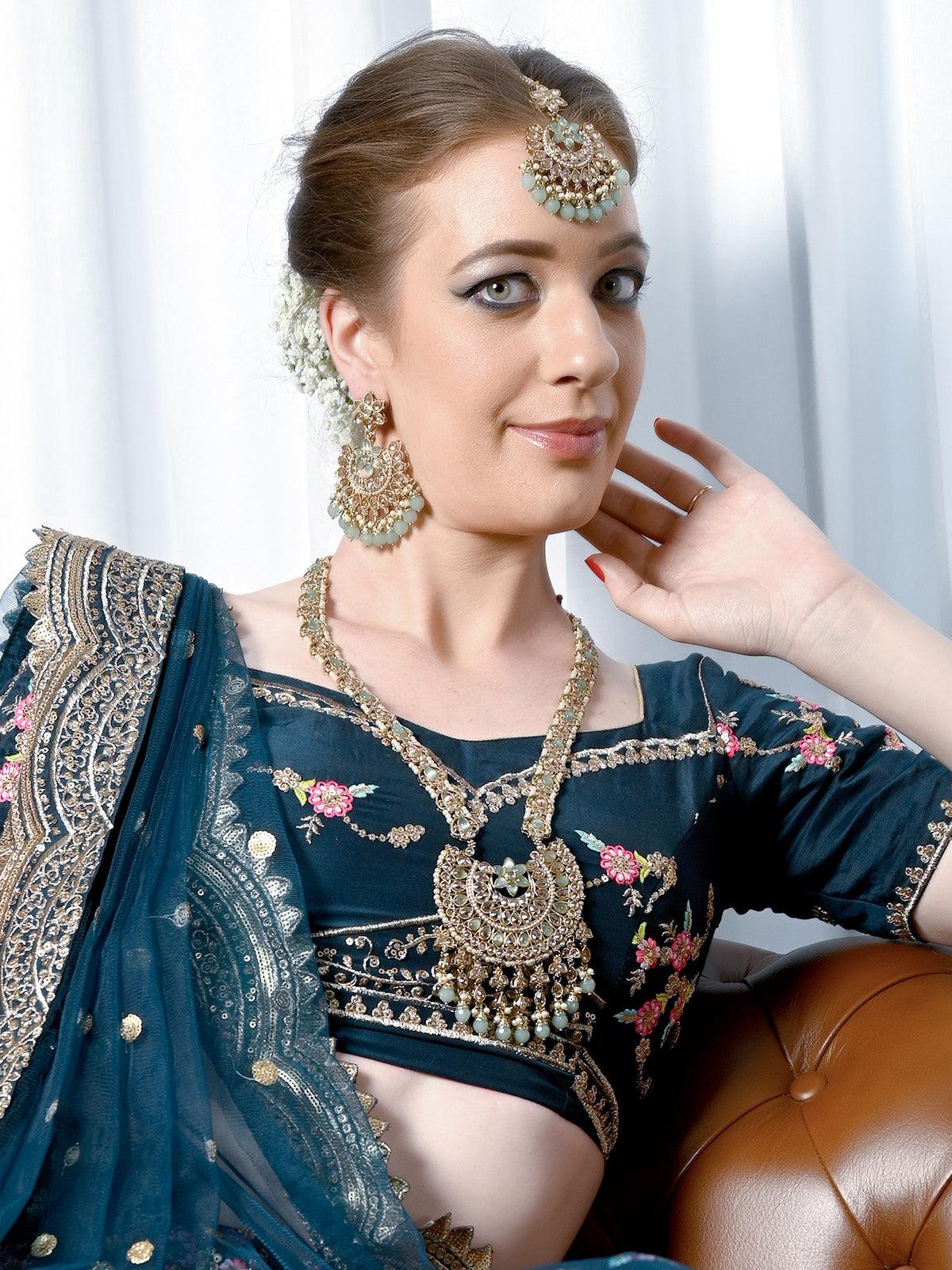 Stunning Long Gold Kundan Studded Necklace Set for Women - Rajwada