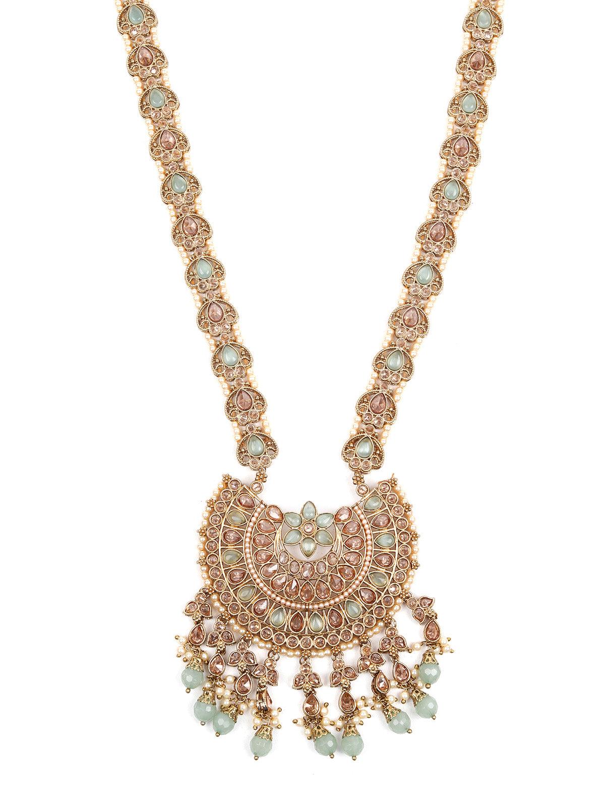 Stunning Long Gold Kundan Studded Necklace Set for Women - Rajwada
