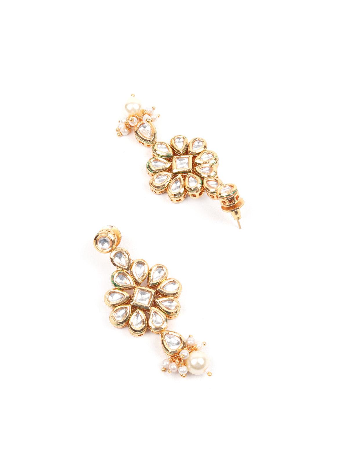 Stunning Long Gold Kundan Studded Necklace Set for Women - Rajwada