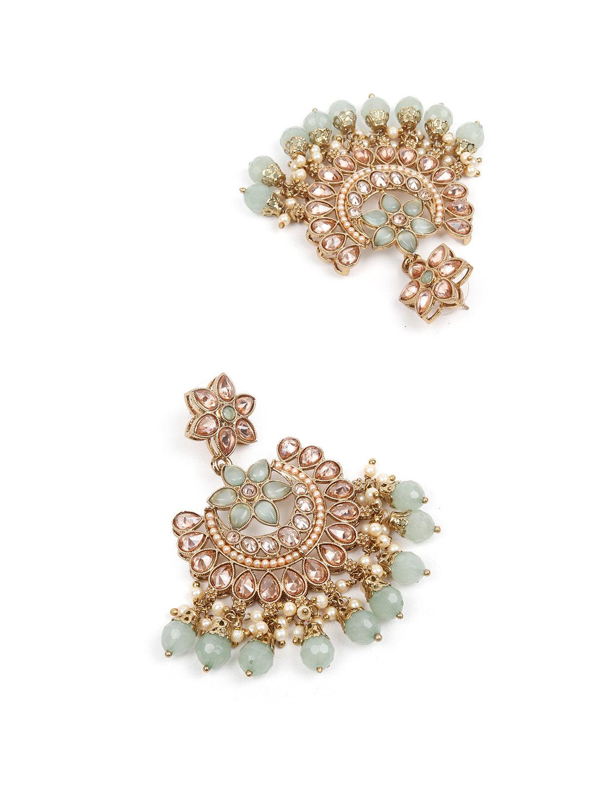 Stunning Long Gold Kundan Studded Necklace Set for Women - Rajwada