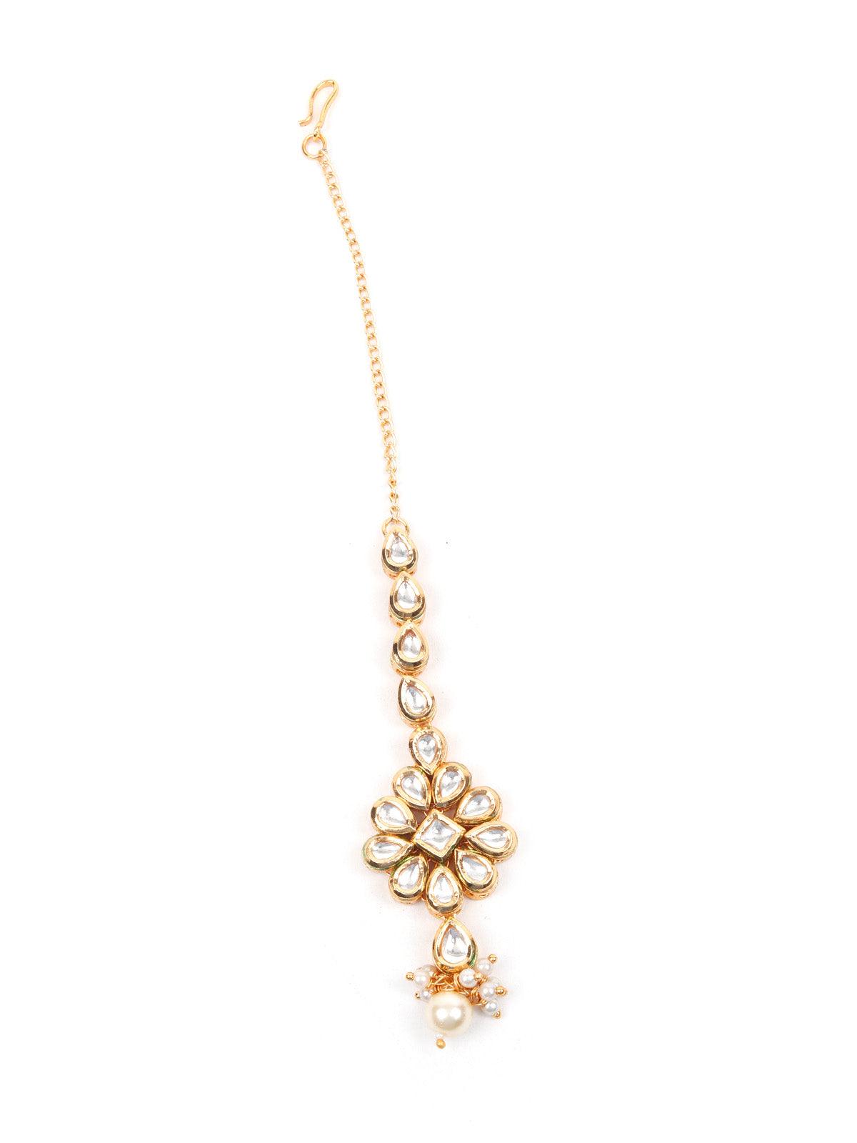 Stunning Long Gold Kundan Studded Necklace Set for Women - Rajwada