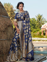 Stunning Navy Blue Silk Saree - Rajwada