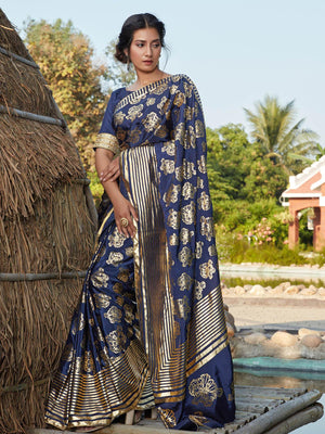 Stunning Navy Blue Silk Saree - Rajwada