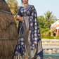 Stunning Navy Blue Silk Saree - Rajwada