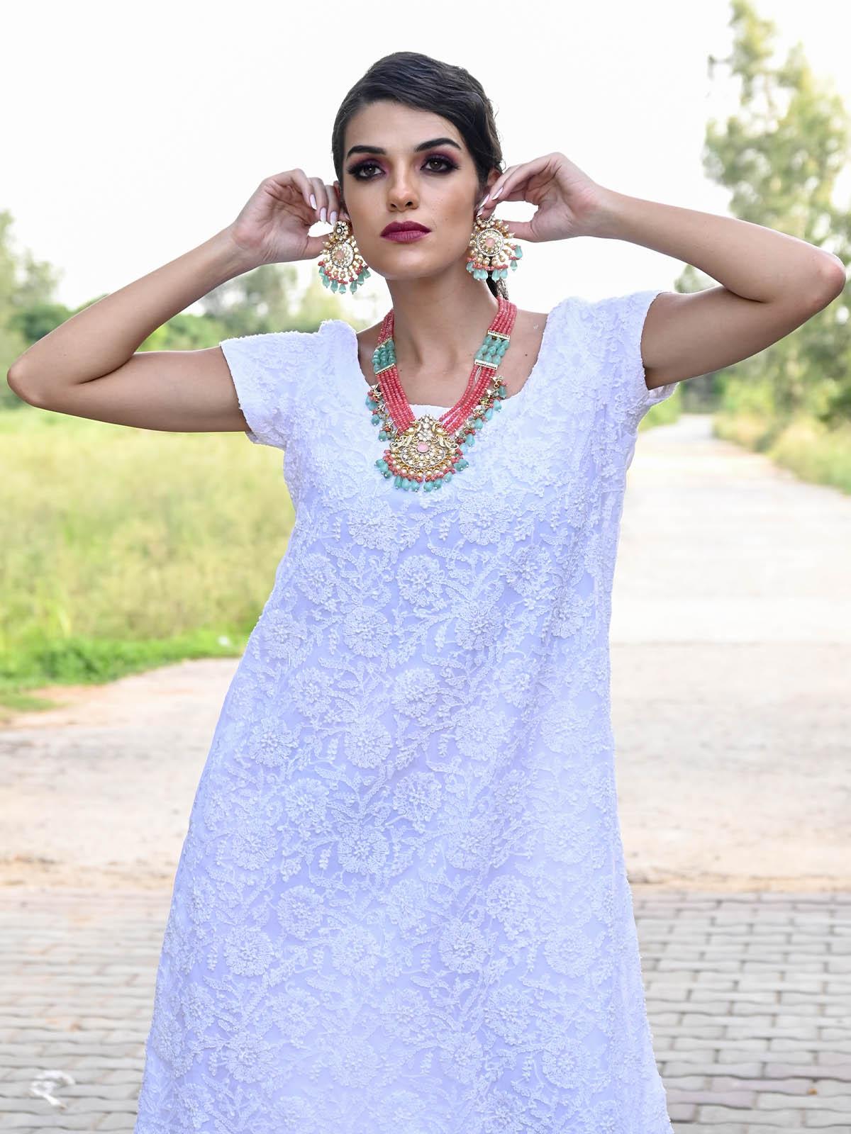 Stunning Pink & Green Necklace Set For Women - Rajwada
