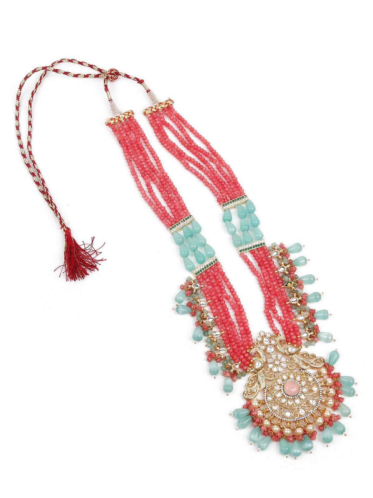 Stunning Pink & Green Necklace Set For Women - Rajwada