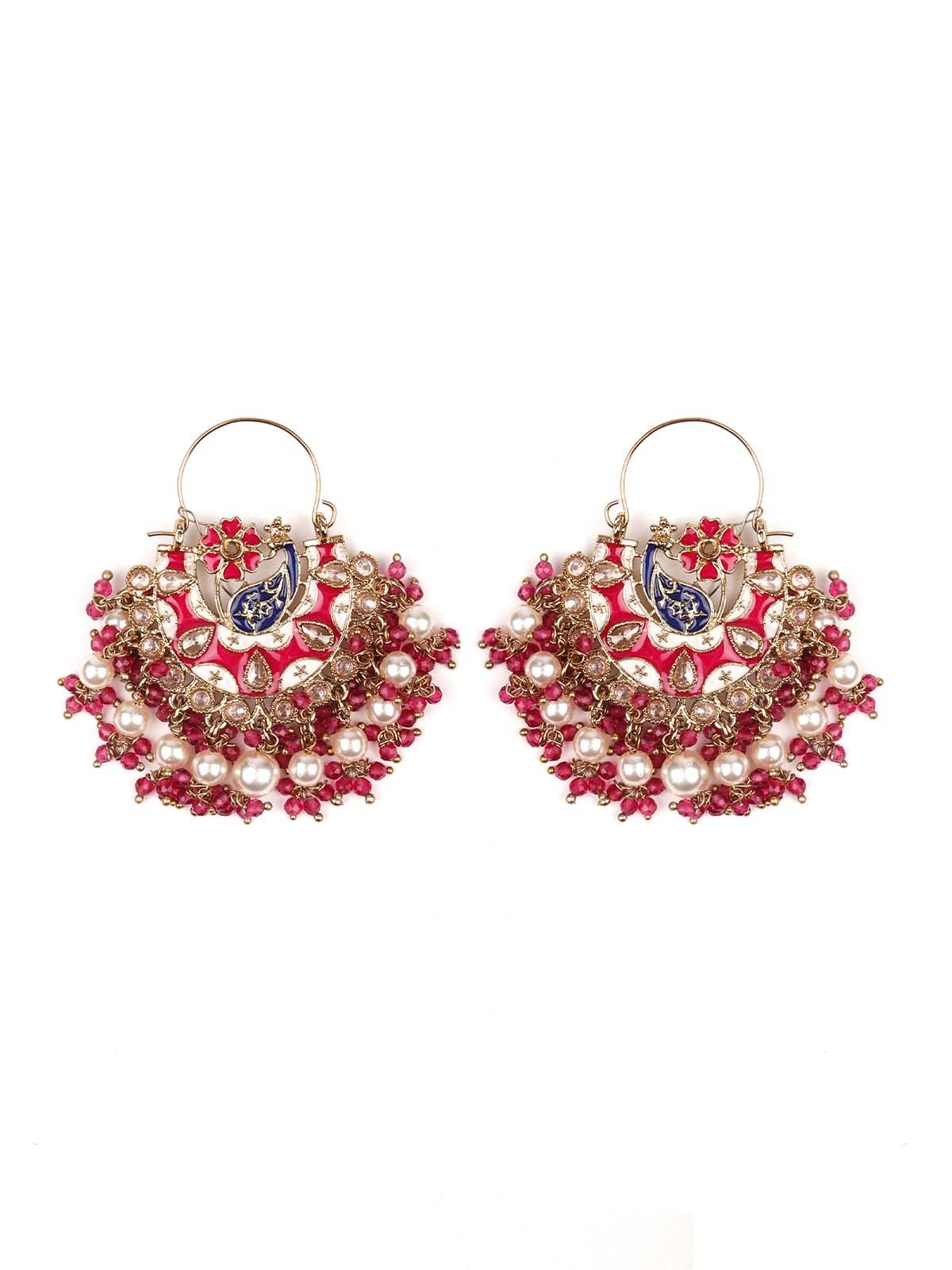 Stunning red beaded statement drop earrings - Rajwada