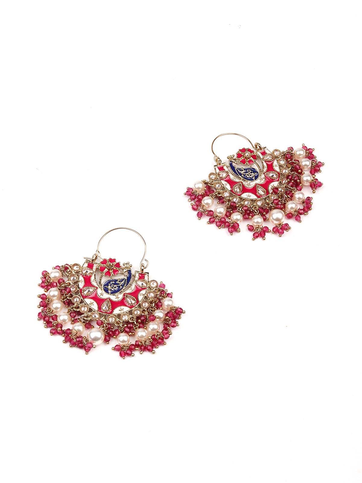 Stunning red beaded statement drop earrings - Rajwada