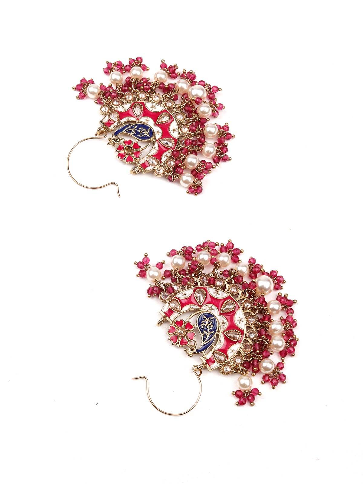 Stunning red beaded statement drop earrings - Rajwada