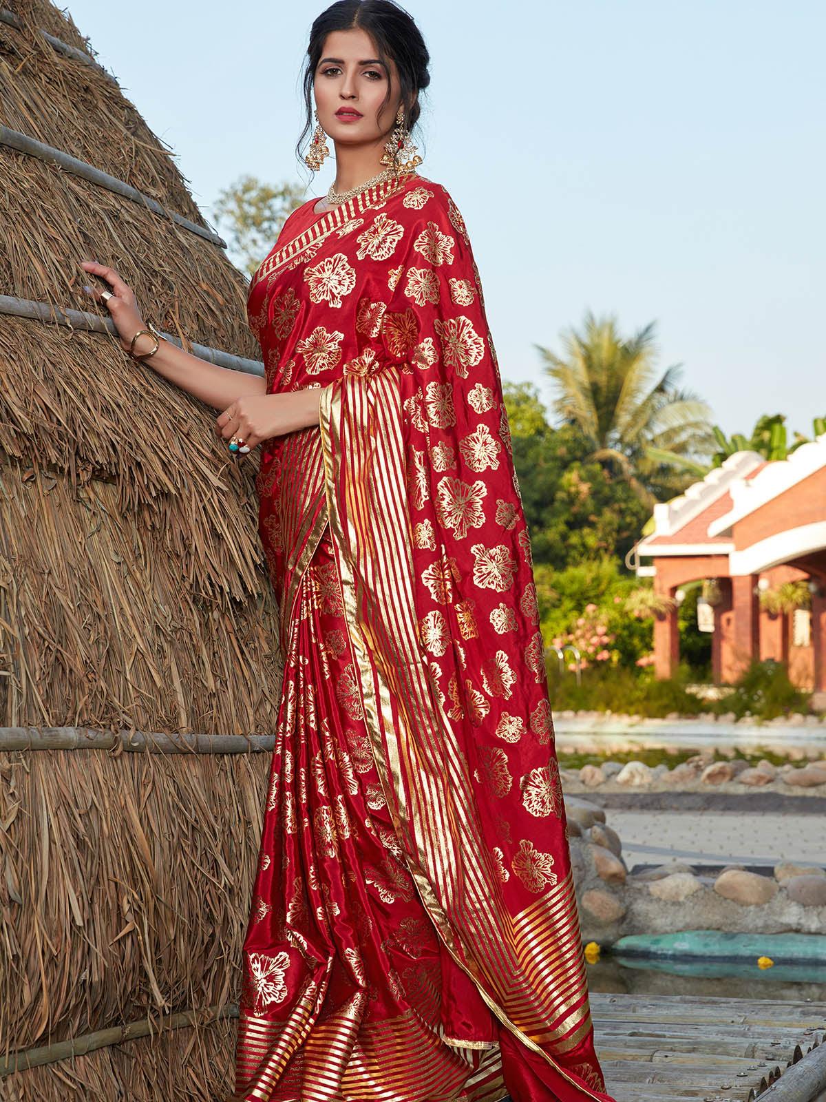 Stunning Red Silk Saree - Rajwada