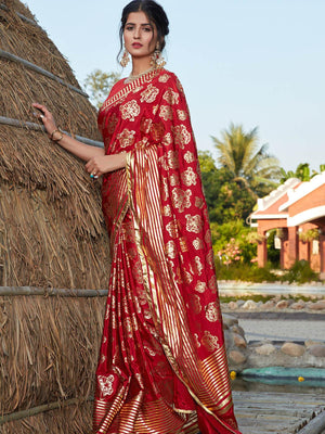 Stunning Red Silk Saree - Rajwada
