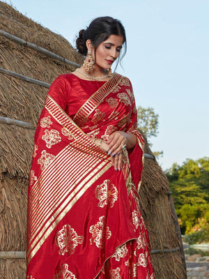 Stunning Red Silk Saree - Rajwada