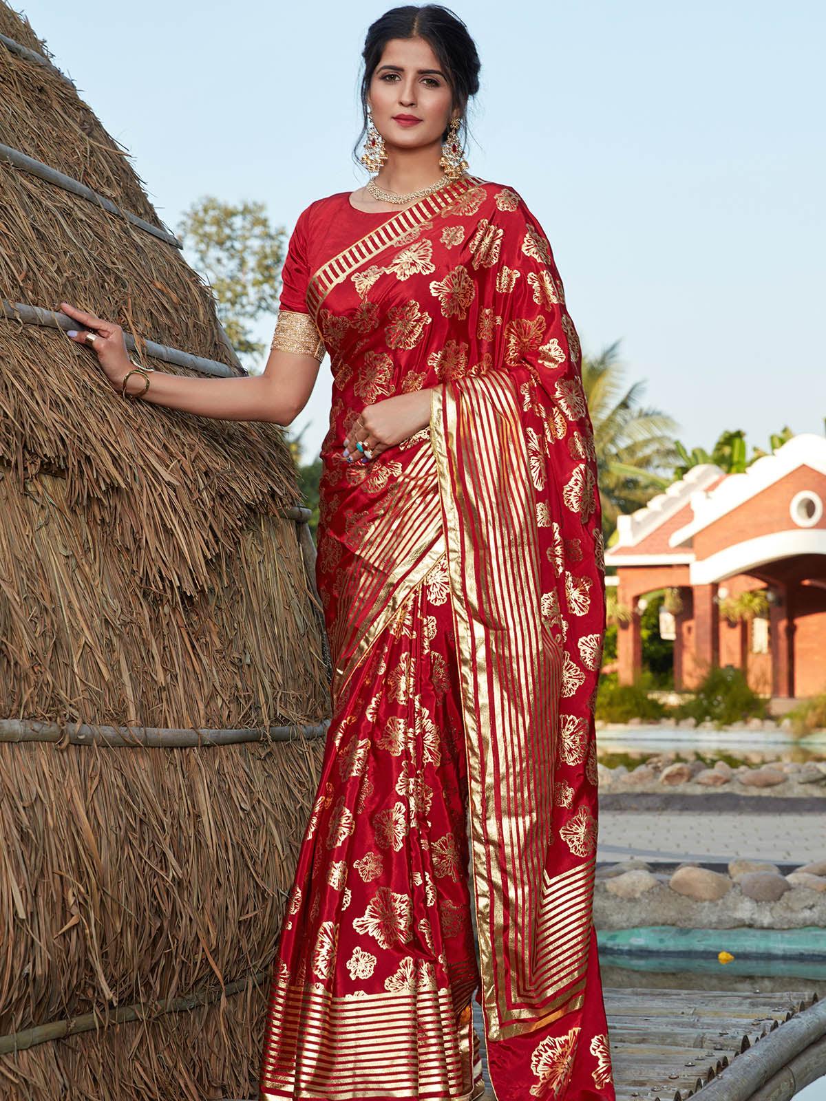 Stunning Red Silk Saree - Rajwada