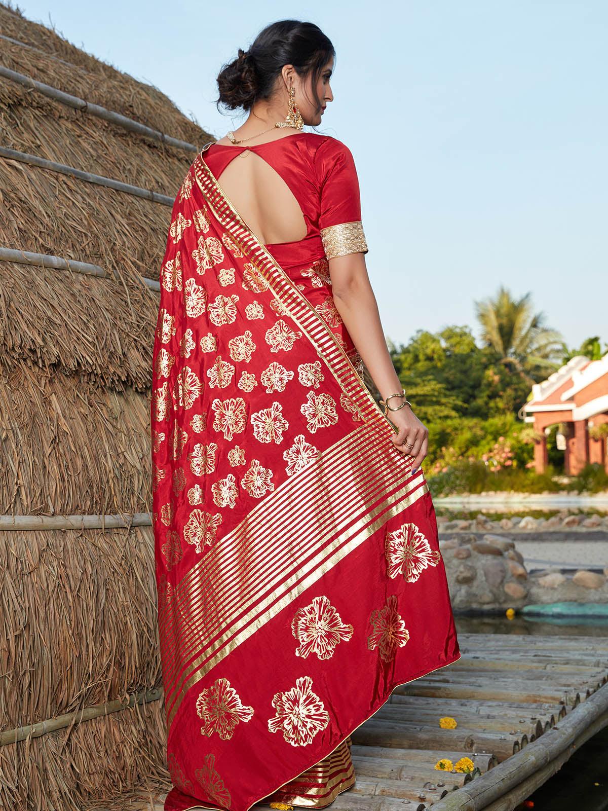 Stunning Red Silk Saree - Rajwada