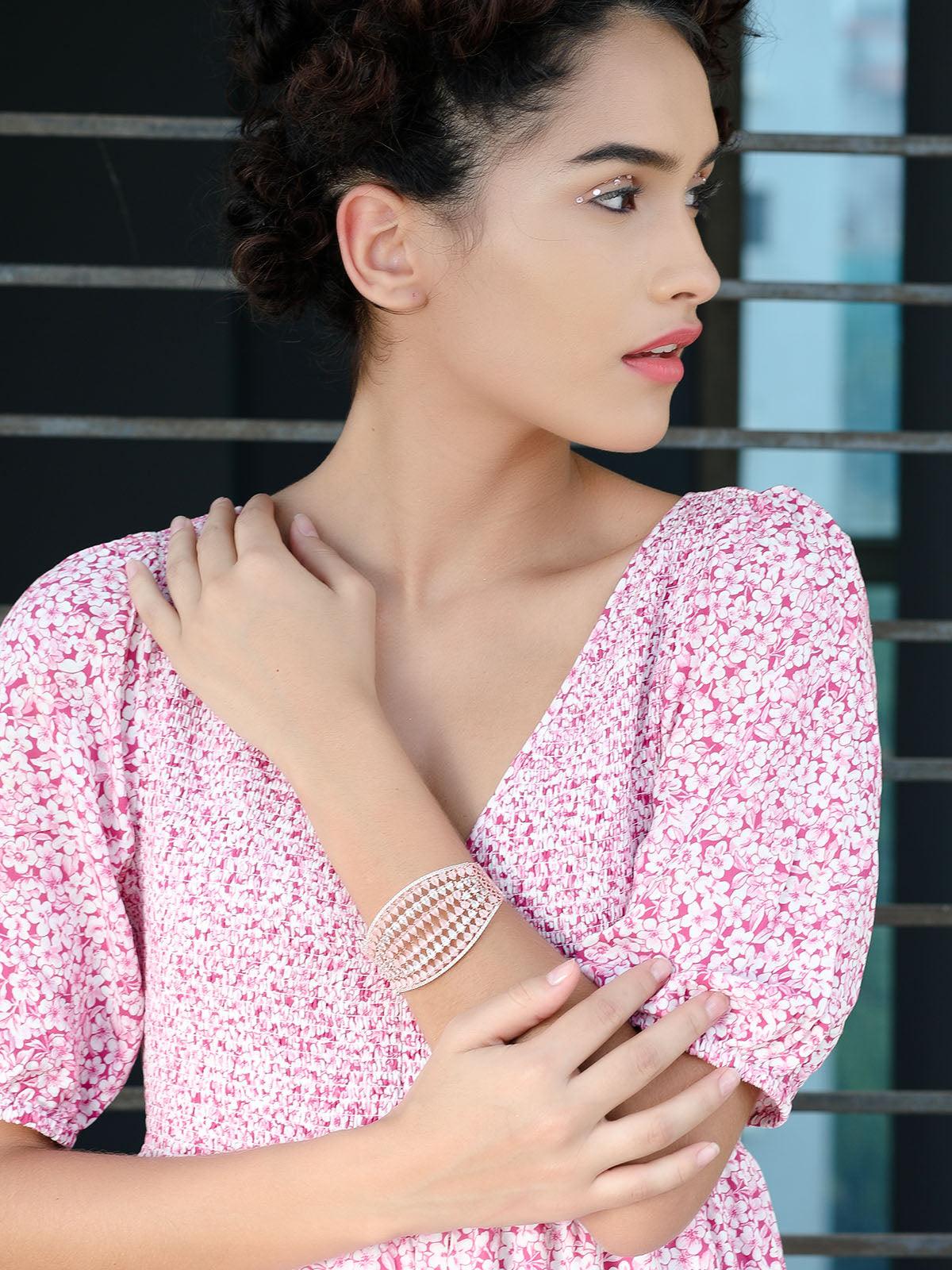 Stunning rose gold broad embellished bracelet - Rajwada
